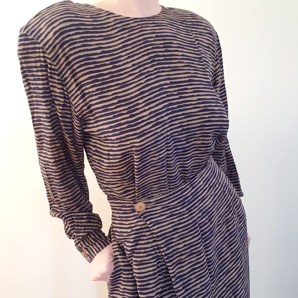 Vintage 80s Funky Rayon Skirt Set Blouse & Straight Skirt